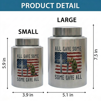 All Gave Some Veteran Kneeling Soldier American Flag Cross Stainless Steel Ash Container Military Army Navy Sympathy Bereavement Memorial Keepsake Urn, Memorial Gift, In Loving Memory - Image 6