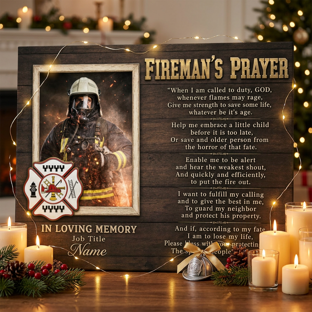 Personalized Firefighter Memorial Wall Canvas Fireman's Prayer Photo Print Tribute Gift - Image 6