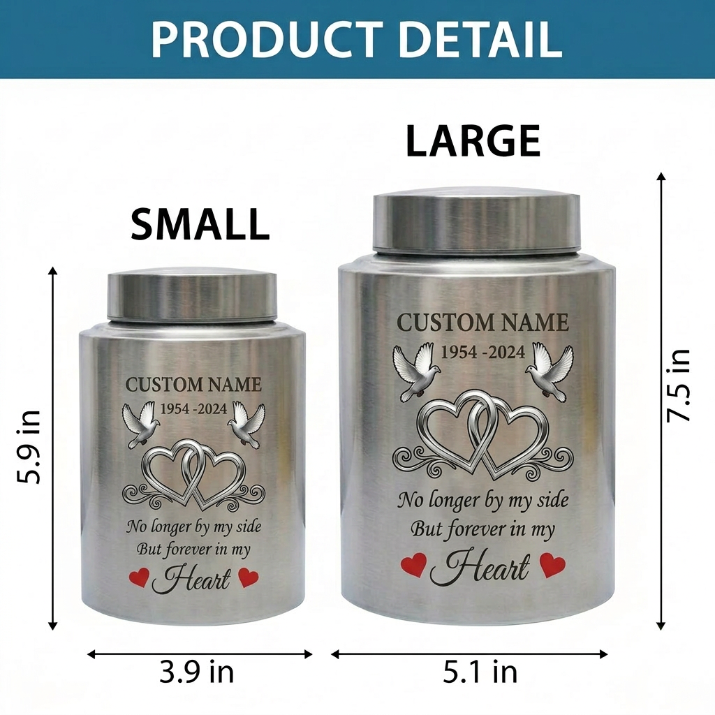 Personalized Infinity Love Doves Stainless Steel Cremation Urn for Adult Ashes, No Longer By My Side Quote, 5.9x3.9 or 7.5x5.1 inch, Memorial Keepsake Urn, Memorial Gift, In Loving Memory - Image 6