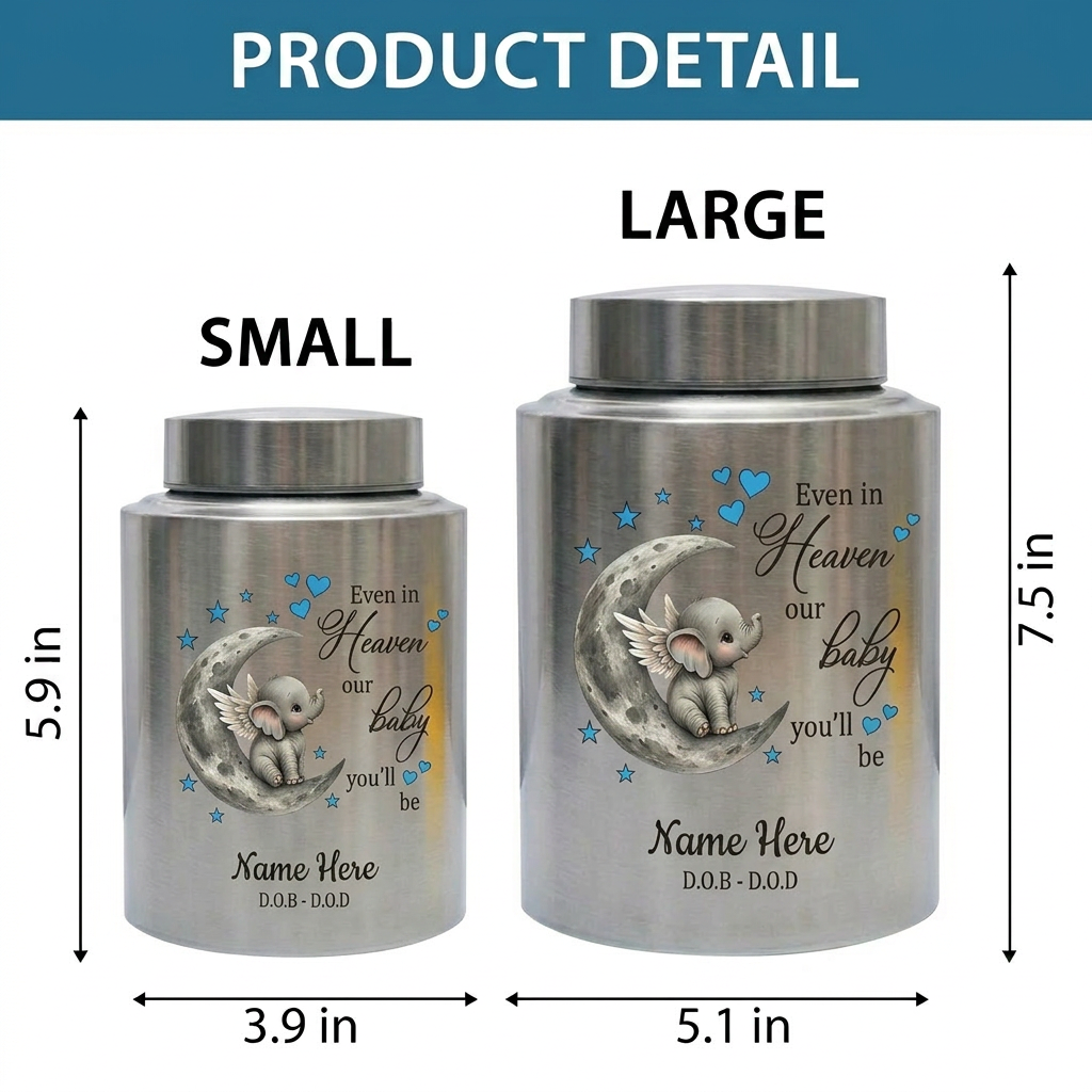 Personalized Baby Loss Infant Bereavement Stainless Steel Urn, Even In Heaven Our Baby You'll Be Quote, 4 Colors Silver Black Gold Red, Memorial Keepsake Urn, Memorial Gift, In Loving Memory - Image 6