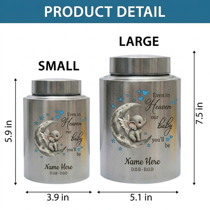 Personalized Baby Loss Infant Bereavement Stainless Steel Urn, Even In Heaven Our Baby You'll Be Quote, 4 Colors Silver Black Gold Red, Memorial Keepsake Urn, Memorial Gift, In Loving Memory - Image 6