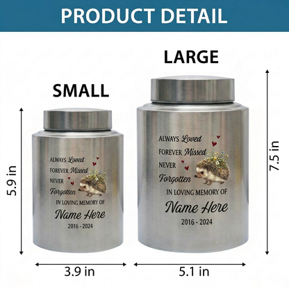 Personalized Hedgehog Floral Silhouette Stainless Steel Pet Urns for Ashes, Dog Cat Loss Sympathy Remembrance Gifts for Animal Lovers, Memorial Keepsake Urn, Memorial Gift, In Loving Memory - Image 6