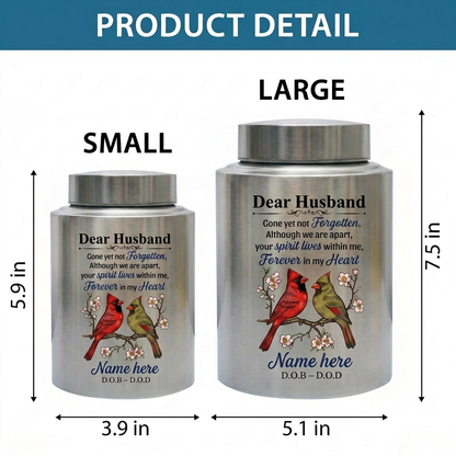 Personalized Couple in Heaven Dear Husband UV Print Stainless Steel Cremation Urn Loss of Husband Sympathy Gift for Widow 2 Sizes Memorial Keepsake Urn, Memorial Gift, In Loving Memory - Image 6