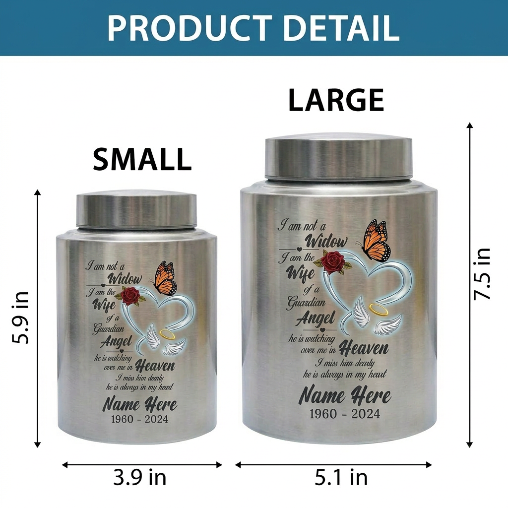 Personalized Guardian Angel Wings Heart Butterfly Rose Stainless Steel Loss of Husband Sympathy Widow Remembrance Decor 5.9x3.9in Memorial Keepsake Urn, Memorial Gift, In Loving Memory - Image 6