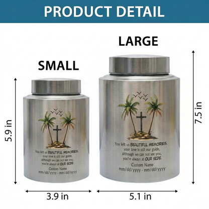 Personalized Beach Palm Tree Cross Stainless Steel Funeral Urn for Loss of Mom Dad Loved One Adult Human Ashes Small Large Memorial Keepsake Urn, Memorial Gift, In Loving Memory - Image 6