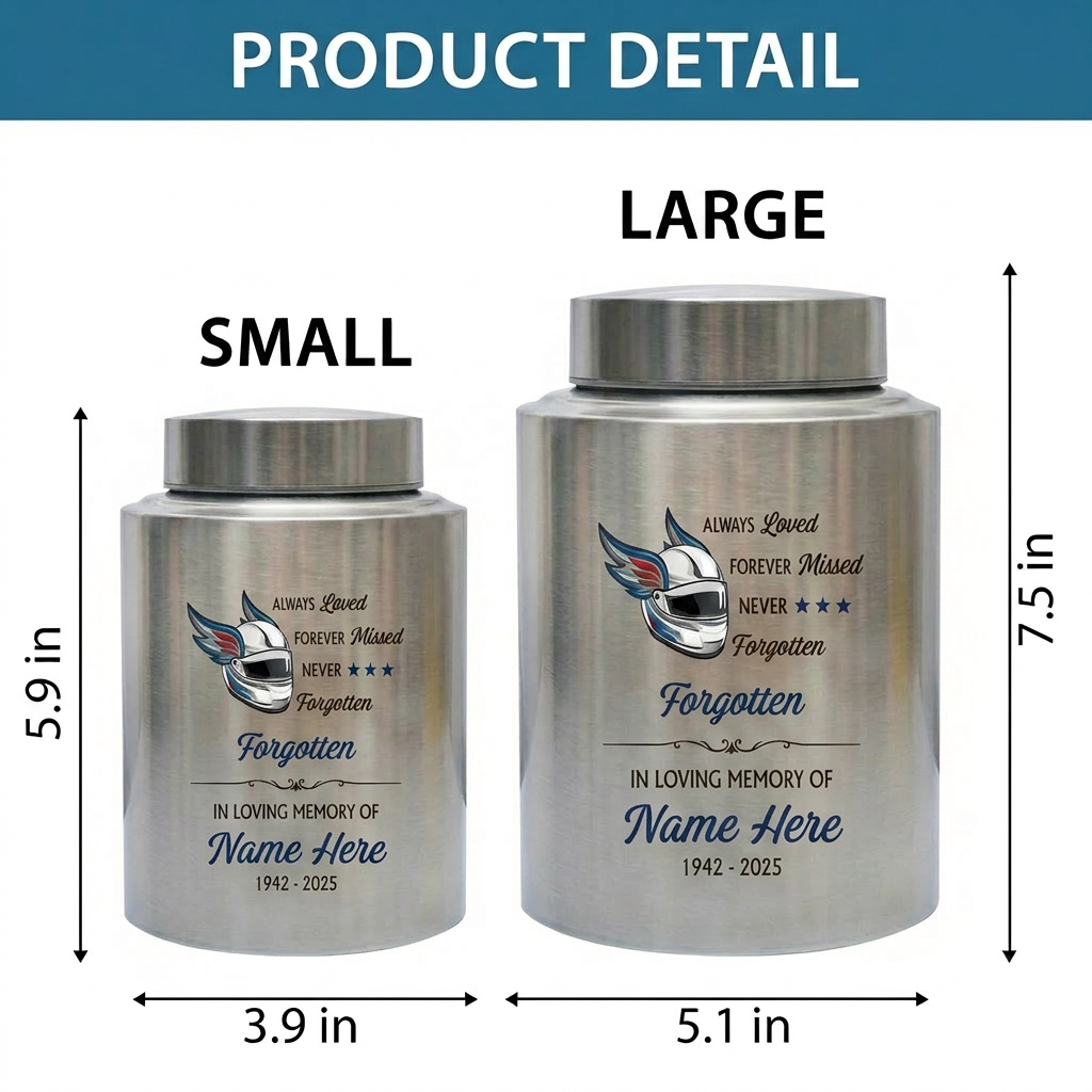 Personalized Racing Victory Stainless Steel Cremation Urn for Human Ashes Motorsports Fan Remembrance Bereavement Tribute 5.9x3.9 7.5x5.1 Memorial Keepsake Urn, Memorial Gift, In Loving Memory - Image 6