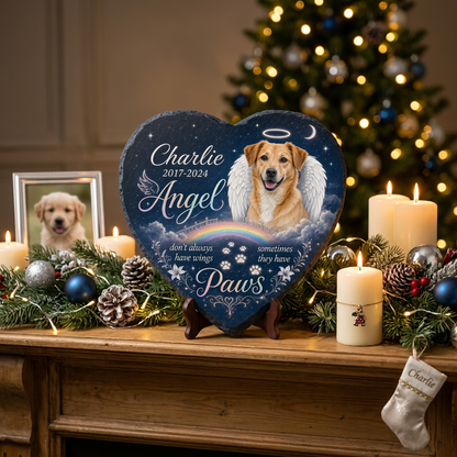 Personalized Dog Memorial Garden Stone Heart Shaped Angel Paws Photo Gift - Image 6 | VNMGSREPR1-6IN-EHIEU_AI_0422 VNMGSREPR1-8IN-EHIEU_AI_0422