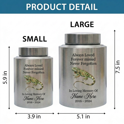 Personalized Iguana Cremation Urn for Human Ashes Stainless Steel Custom Name Dates UV Printed Reptile Lover Sympathy Keepsake 2 Sizes Memorial Keepsake Urn, Memorial Gift, In Loving Memory - Image 6