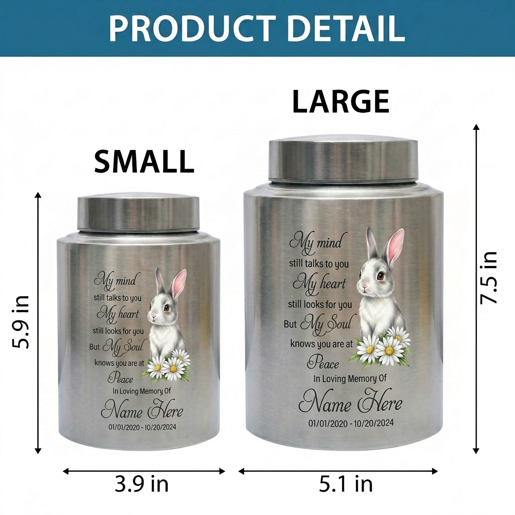 Personalized Baby Loss Rabbit Angel Wings Stainless Steel Cremation Urn for Human Ashes, Infant Child Boy Girl Miscarriage Remembrance, Memorial Keepsake Urn, Memorial Gift, In Loving Memory - Image 6