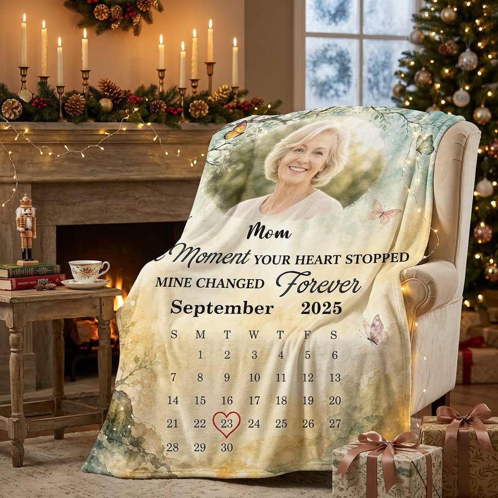 Personalized Memorial Photo Calendar Fleece Blanket for Loss of Mom, Mother Remembrance Gift - Image 6