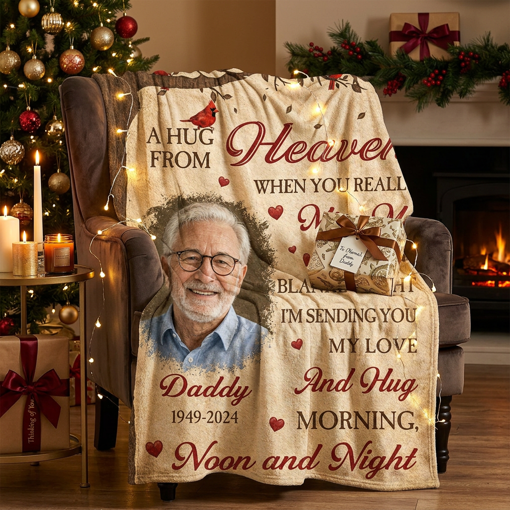 Personalized Memorial Photo Fleece Blanket - A Hug From Heaven Sympathy Gift for Loss of Dad - Image 6