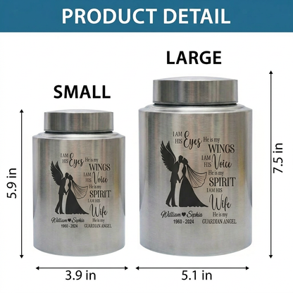 Personalized Couple in Heaven Stainless Steel Cremation Urn Loss of Husband Guardian Angel Keepsake for Widow Large or Small Ash Holder Memorial Keepsake Urn, Memorial Gift, In Loving Memory - Image 6