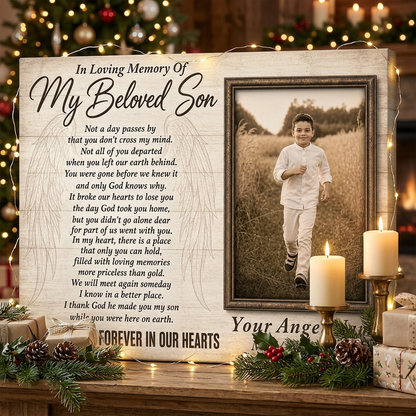 Personalized Memorial Wall Canvas For Loss Of Son, In Loving Memory Of Son Photo Remembrance Gift - Image 6