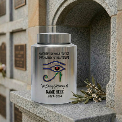 Personalized Eye of Horus Egyptian Hamsa Evil Eye Stainless Steel Cremation Container for Human Ashes Bereavement Tribute Jar Memorial Keepsake Urn, Memorial Gift, In Loving Memory - Image 7