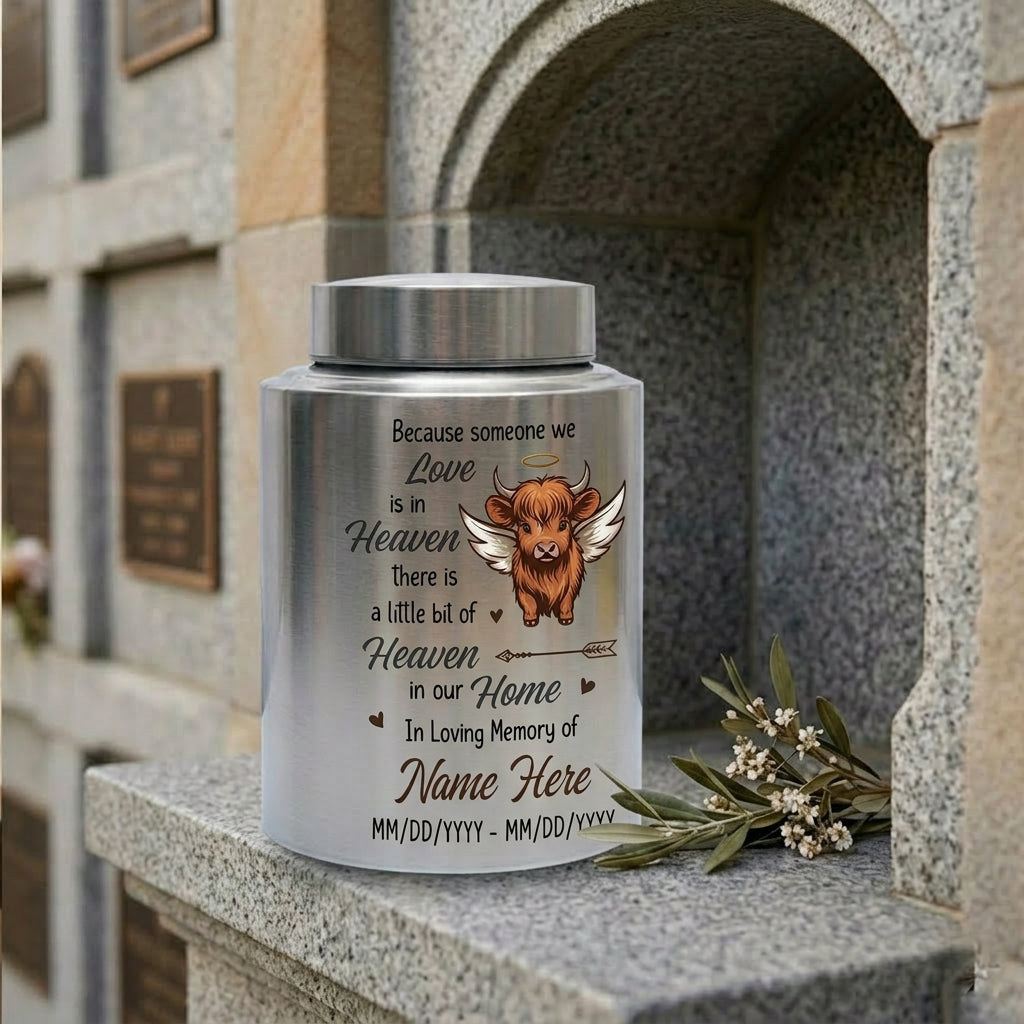 Personalized Highland Cow Stainless Steel Cremation Urn for Human Ashes, Bereavement Gift for Loss of Mother Father, Large Display Vessel, Memorial Keepsake Urn, Memorial Gift, In Loving Memory - Image 7