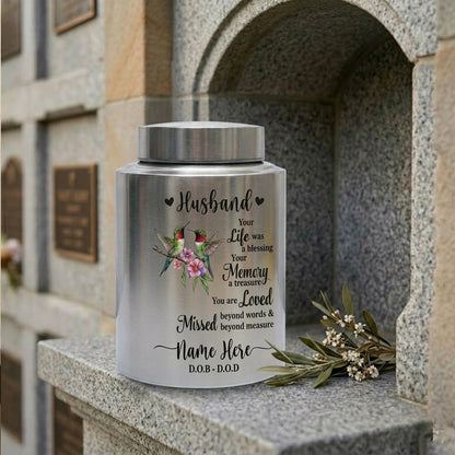 Personalized Couple in Heaven Stainless Steel UV Printed Urn Loss of Husband Bereavement Sympathy Keepsake for Widow Silver Black Red Memorial Keepsake Urn, Memorial Gift, In Loving Memory - Image 7