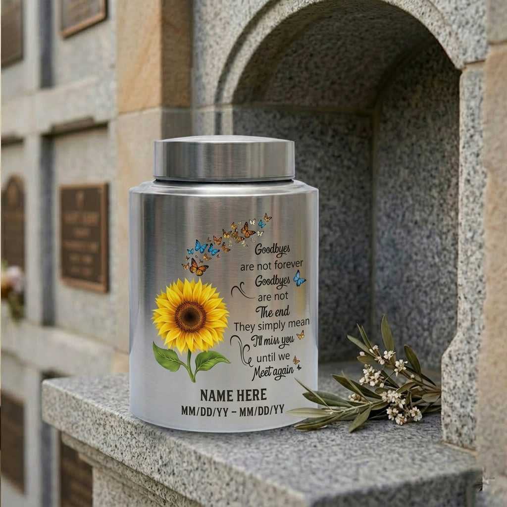 Personalized Flying Butterflies Sunflower Stainless Steel Urn for Human Ashes, Funeral Bereavement Condolence Gift Goodbyes Are Not Forever, Memorial Keepsake Urn, Memorial Gift, In Loving Memory - Image 7