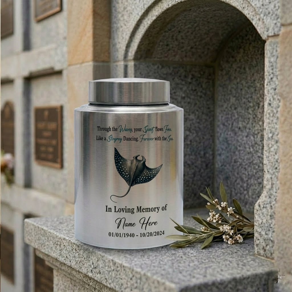 Personalized Stingray Beach Ocean Waves UV Printed Stainless Steel Urn for Loss of Loved One Marine Life Lover Large Ash Container Two Sizes Memorial Keepsake Urn, Memorial Gift, In Loving Memory - Image 7
