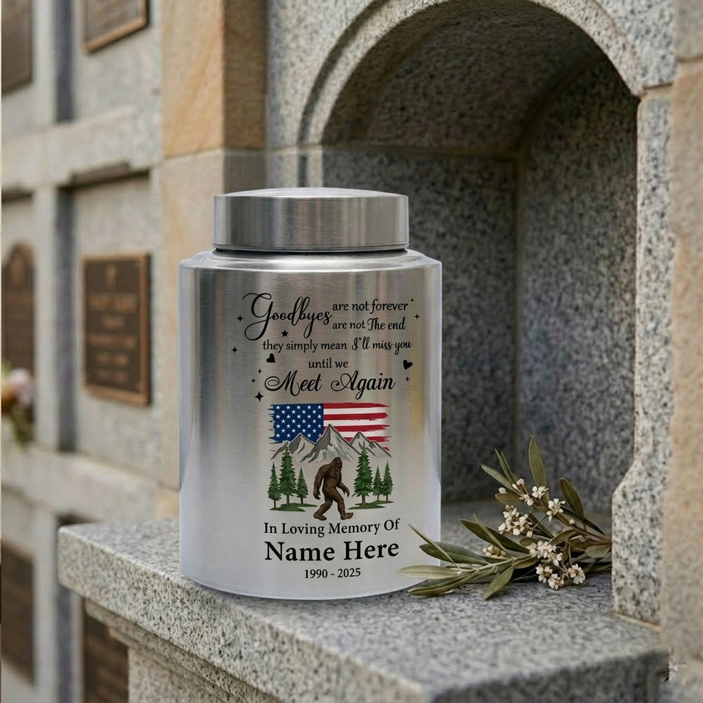 Personalized Bigfoot Sasquatch Stainless Steel Urn for Adult Human Ashes, Goodbyes Are Not Forever Quote Sympathy Bereavement Small Large Memorial Keepsake Urn, Memorial Gift, In Loving Memory - Image 7