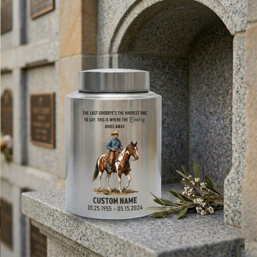 Personalized Cowboy Boots Hat Cross Stainless Steel Urn for Father Grandfather Husband Loss, Adult Human Ashes Funeral Display, Large Two Sizes, Memorial Keepsake Urn, Memorial Gift, In Loving Memory - Image 7