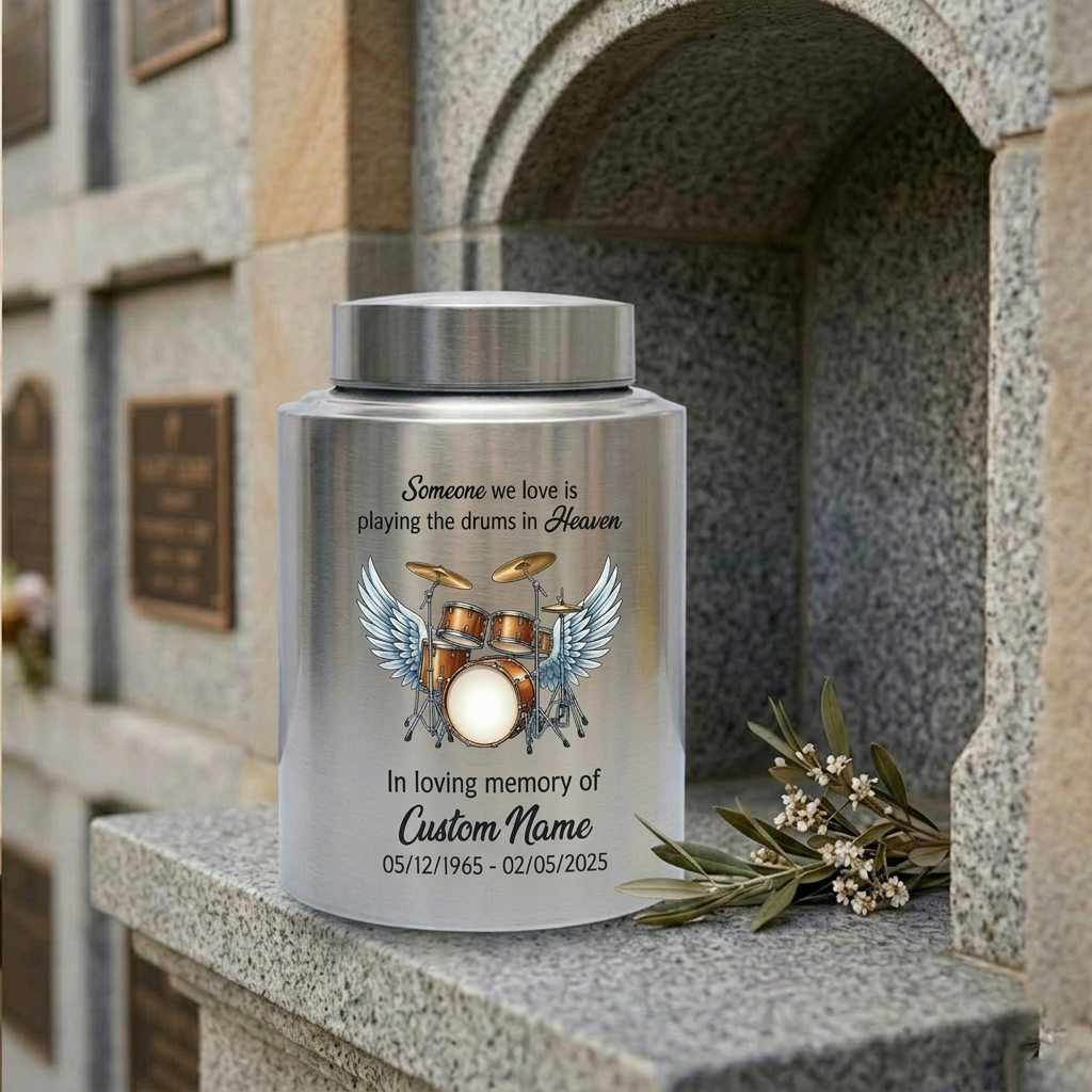 Personalized Drum Music Lover Stainless Steel Cremation Urn, Customizable Burial Ash Receptacle For Adult Male Female Musician Loved One, Memorial Keepsake Urn, Memorial Gift, In Loving Memory - Image 7