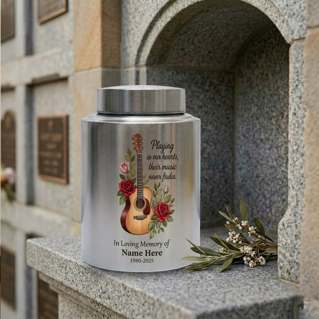Personalized Guitar Music Lovers Stainless Steel Funeral Urn for Musician Adult Male Female Human Ashes Burial Container Silver Black Gold Red Memorial Keepsake Urn, Memorial Gift, In Loving Memory - Image 7