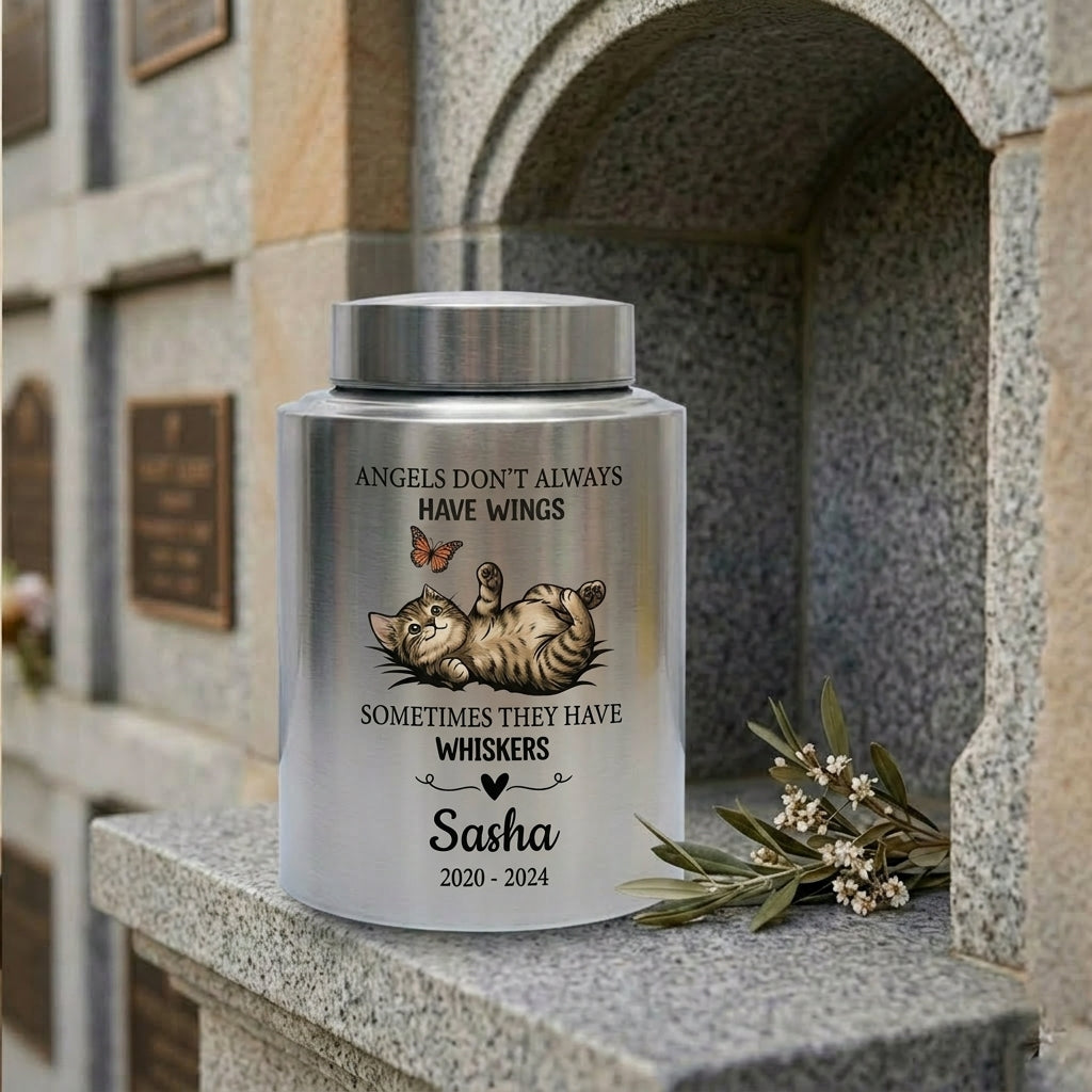 Personalized Pet Cat Angels Don't Always Have Wings Sometimes They Have Whiskers Stainless Steel UV Printed Urn 4 Colors Small Large Memorial Keepsake Urn, Memorial Gift, In Loving Memory - Image 7