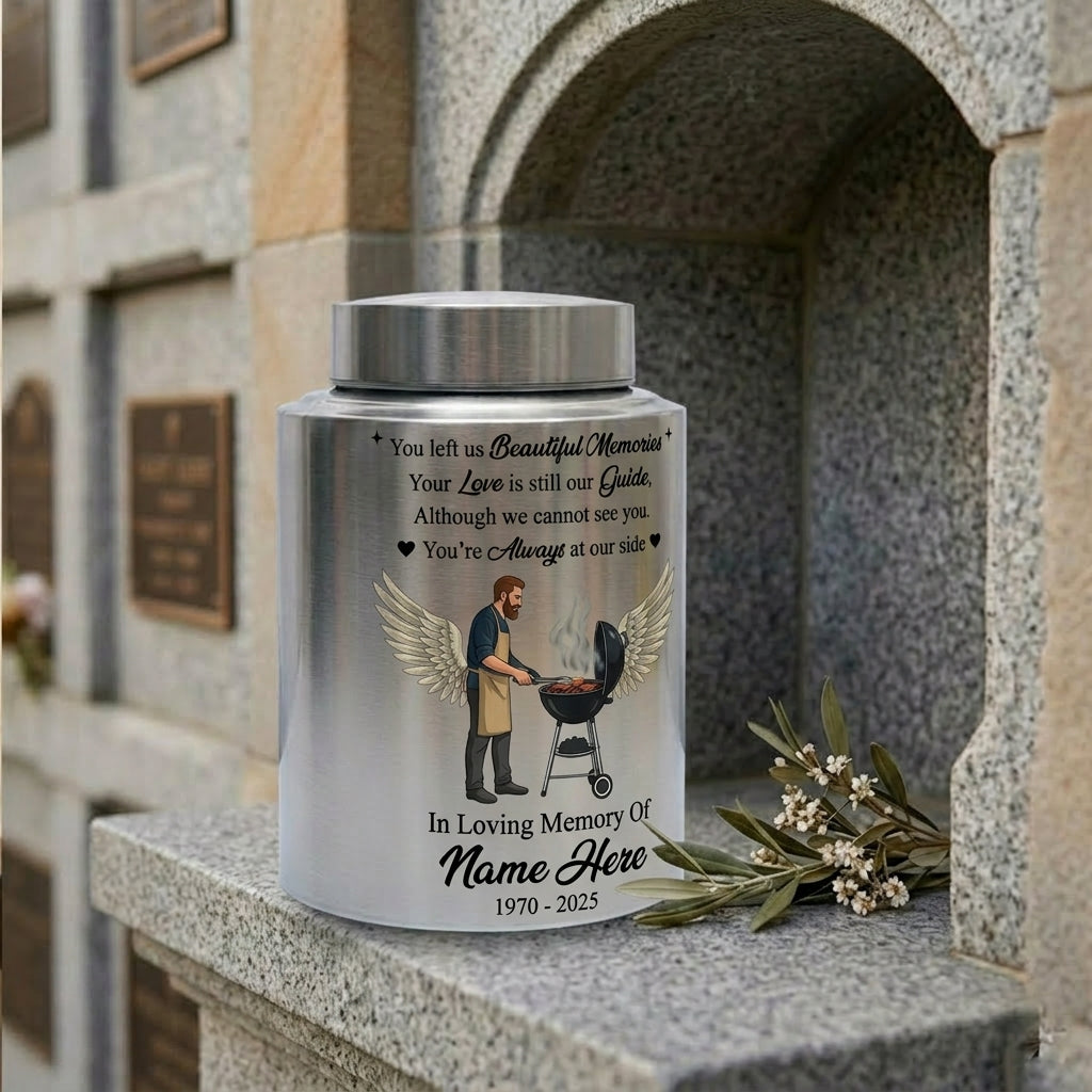 Personalized Grilling Dad BBQ Father UV Printed Stainless Steel Ash Holder Tribute for Husband Grandpa Silver Black Gold Red Small Large Memorial Keepsake Urn, Memorial Gift, In Loving Memory - Image 7