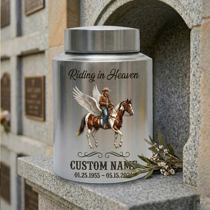 Personalized Cowboy Boots Hat Cross Western UV Printed Stainless Steel Funeral Urn for Adult Human Ashes Large Custom Riding In Heaven Memorial Keepsake Urn, Memorial Gift, In Loving Memory - Image 7
