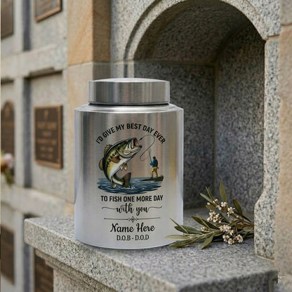 Personalized Bass Fishing Fisherman Stainless Steel UV Print For Dad Grandpa Husband Fishing Lover Bereavement Tribute Custom Name Dates Memorial Keepsake Urn, Memorial Gift, In Loving Memory - Image 7