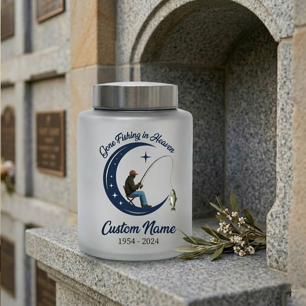 Personalized Gone Fishing in Heaven Bass Fisherman Stainless Steel Urn for Human Ashes Loss of Father Grandpa 5.9x3.9 7.5x5.1 Memorial Keepsake Urn, Memorial Gift, In Loving Memory - Image 7