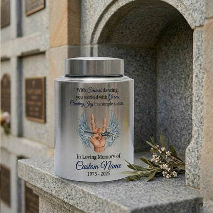 Personalized Master Barber Hair Stylist UV Printed Stainless Steel Cremation Urn for Ashes Custom Name Date Hairdresser Colleague Memorial Keepsake Urn, Memorial Gift, In Loving Memory - Image 7