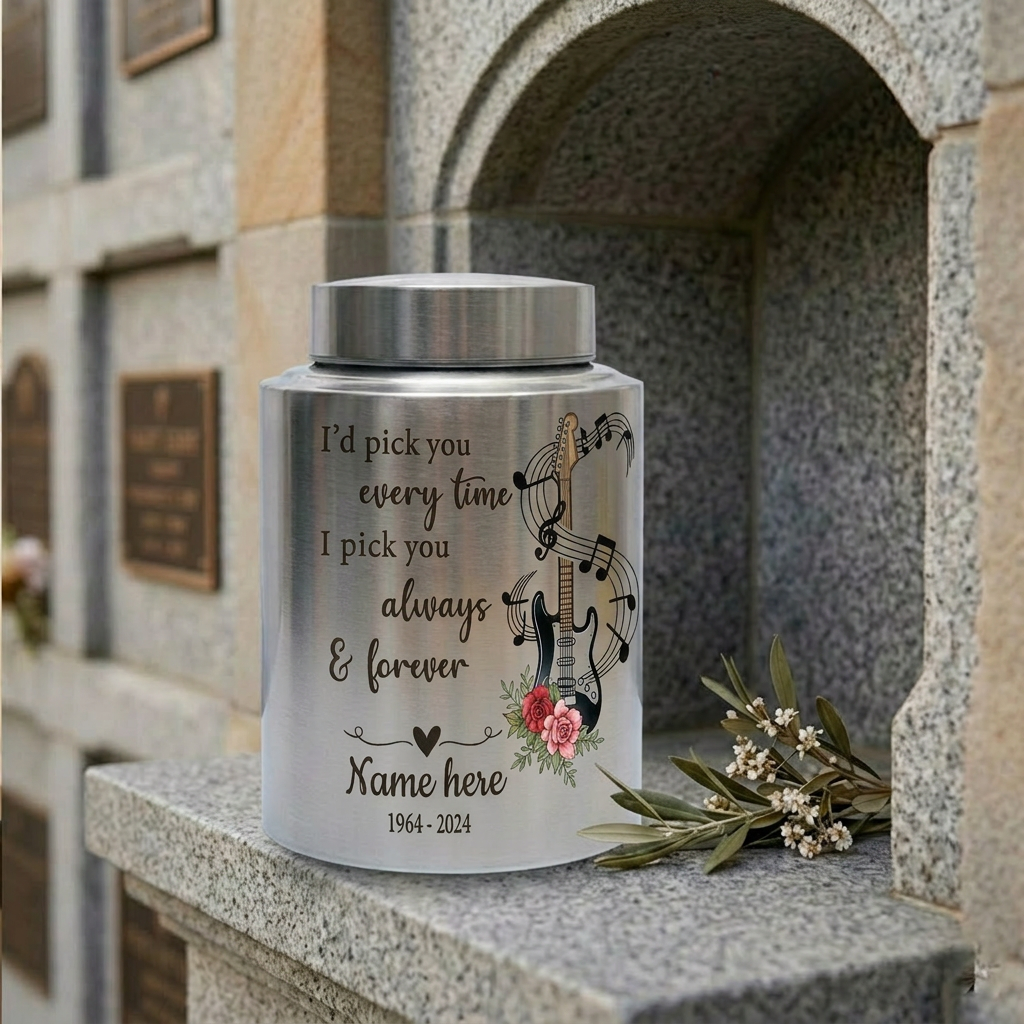 Personalized Guitar Stainless Steel Cremation Urn for Husband Wife Partner Music Lover Musician Loved One Large or Small Memorial Keepsake Urn, Memorial Gift, In Loving Memory - Image 7