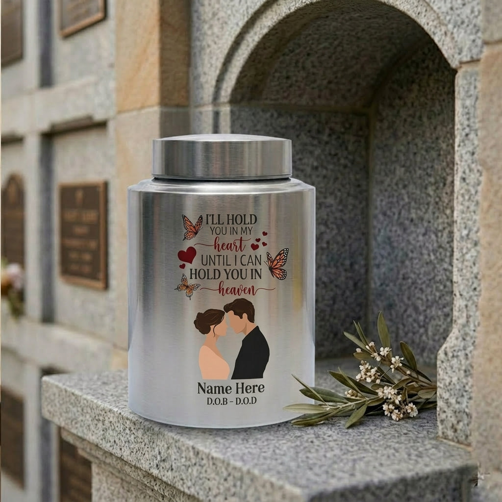 Personalized Couple In Heaven Butterfly Heart Stainless Steel Urn Loss Of Husband Widow Sympathy Bereavement Adult Ashes 2 Sizes Memorial Keepsake Urn, Memorial Gift, In Loving Memory - Image 7