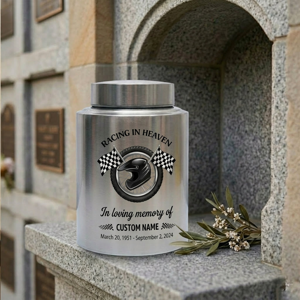 Personalized Racing Victory Checkered Flag Stainless Steel Urn for Human Ashes, Car Enthusiast Loss Grief Support, 2 Sizes, Memorial Keepsake Urn, Memorial Gift, In Loving Memory - Image 7