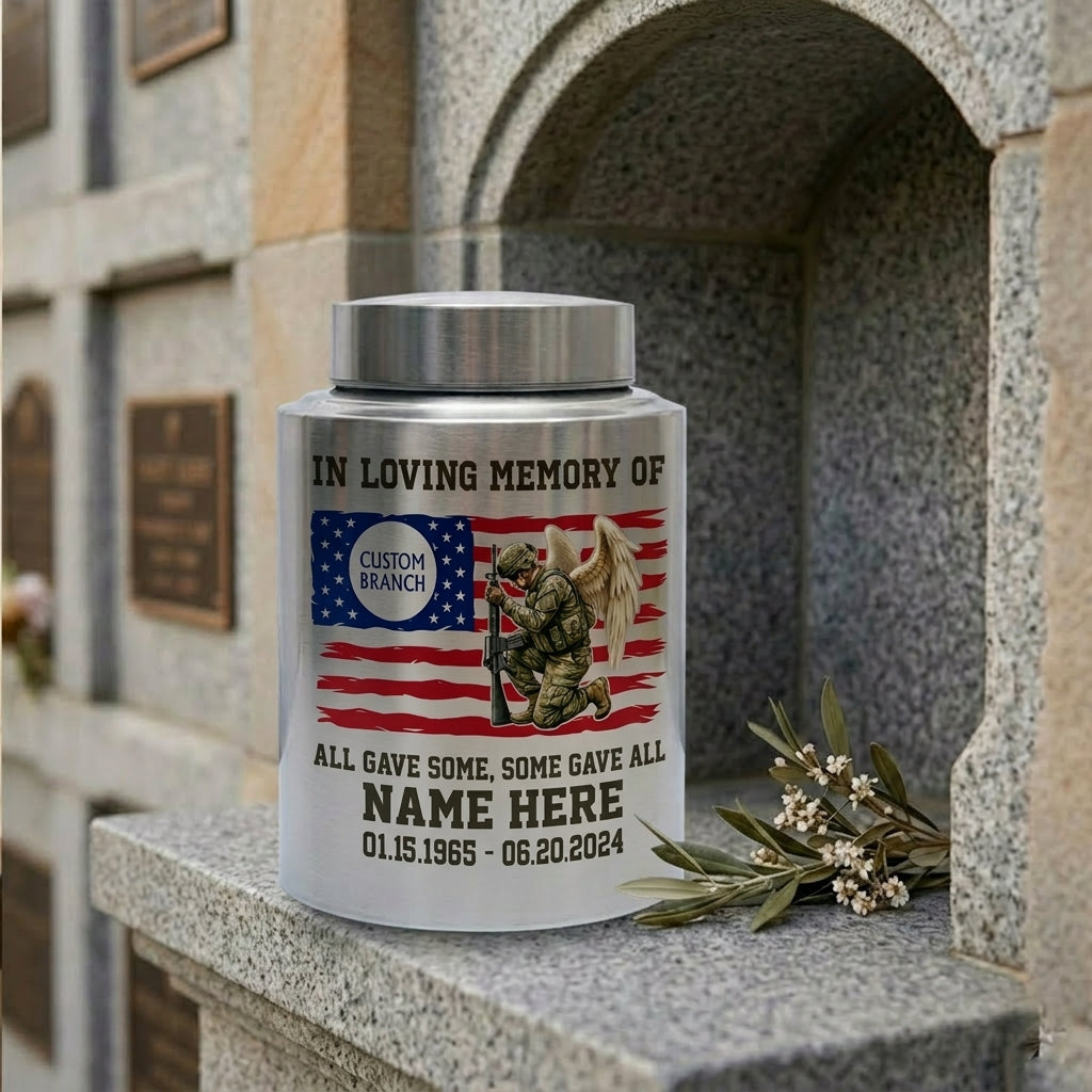 Personalized Veterans Memorial US Army Flag Stainless Steel Military Tribute Home Display Funeral Burial Large and Small Sizes Memorial Keepsake Urn, Memorial Gift, In Loving Memory - Image 7