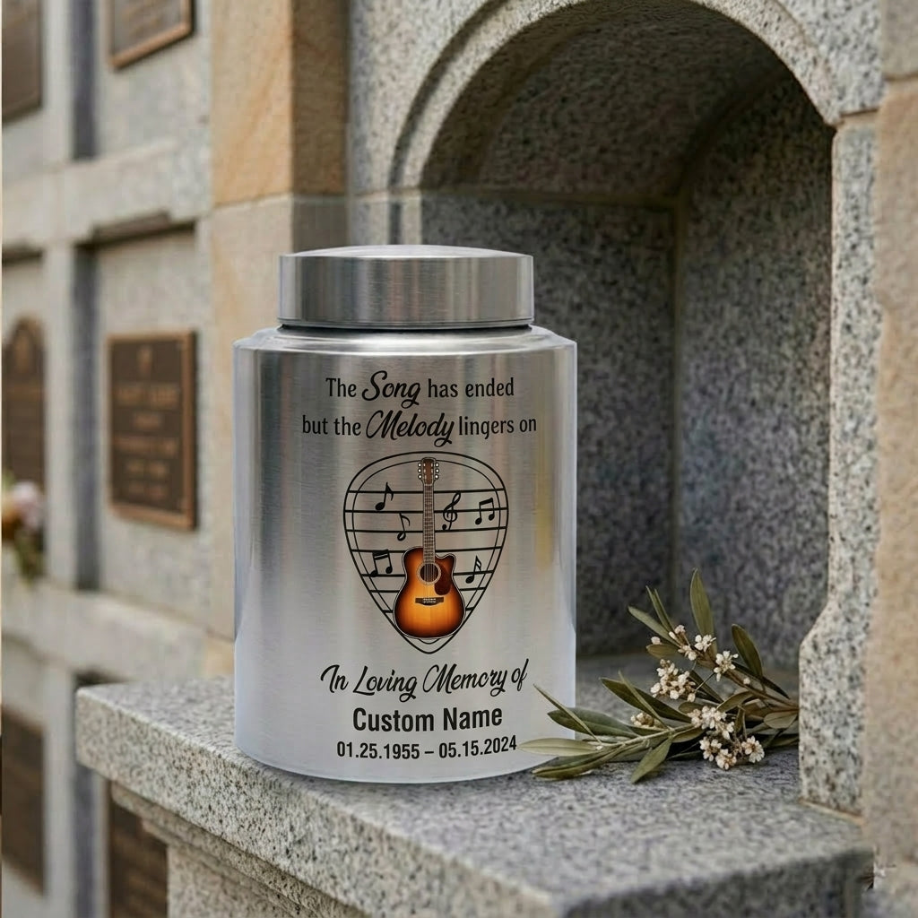 Personalized Adult Musician Theme UV Printed Metal Cremation Urn for Ashes, Music Lover Bereavement Ash Holder for Loss of Family Member, Memorial Keepsake Urn, Memorial Gift, In Loving Memory - Image 7