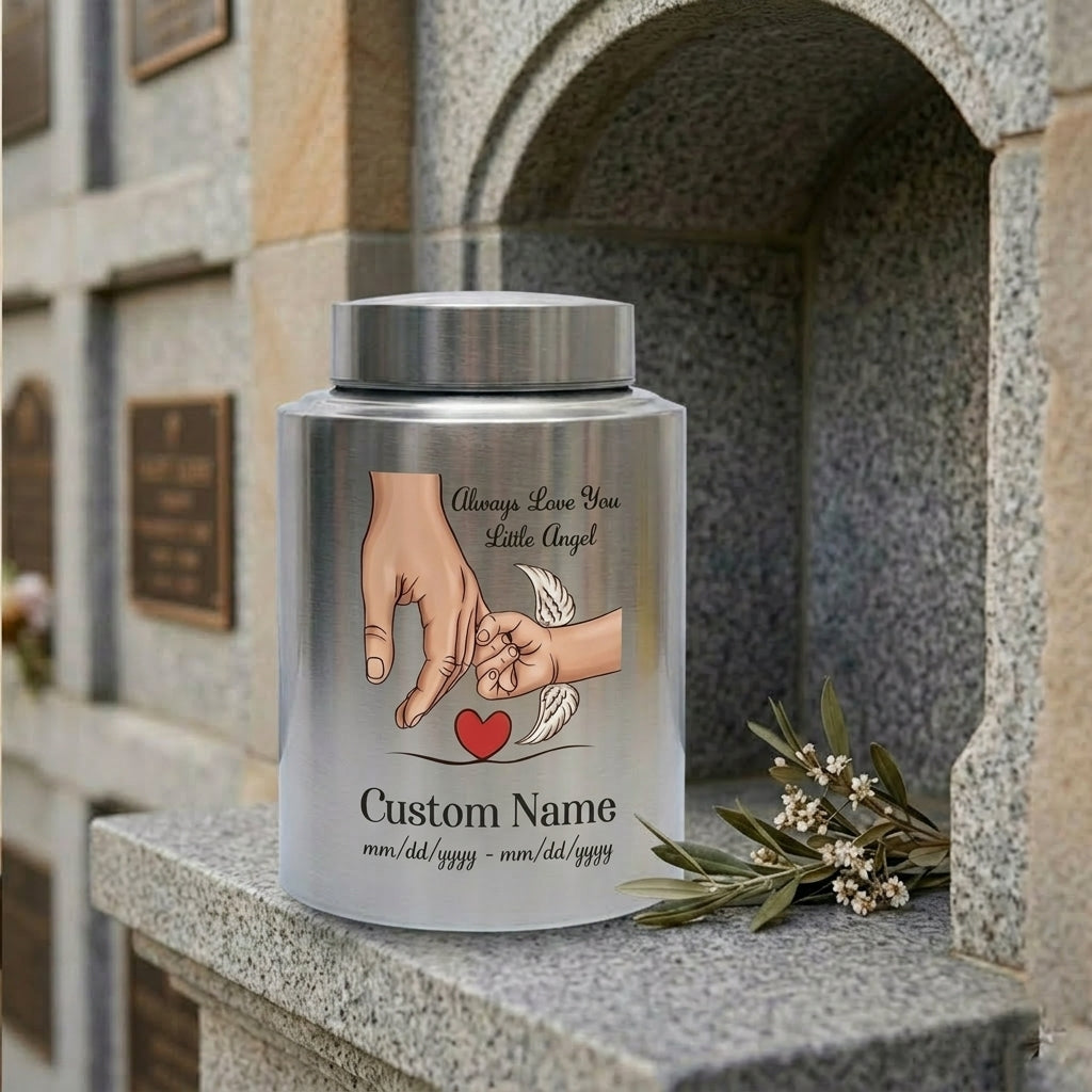 Personalized Holding Hands Stainless Steel Urn for Baby Boy Girl, Custom Little Angel Infant Child Loss Bereavement Tribute, Small Large, Memorial Keepsake Urn, Memorial Gift, In Loving Memory - Image 7