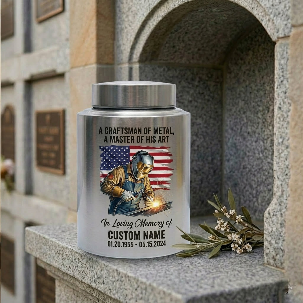 Personalized Welder Craftsman Stainless Steel Cremation Urn for Human Ashes, Custom Name Date Bereavement Sympathy Gift for Father Husband, Memorial Keepsake Urn, Memorial Gift, In Loving Memory - Image 7
