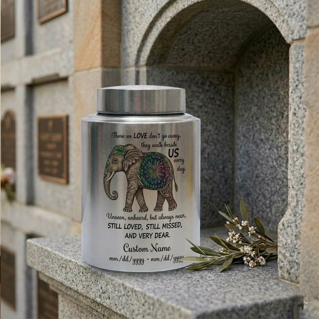 Personalized Floral Elephant Pattern Stainless Steel Large Urn for Human Ashes, Loss of Mother Father Loved One Sympathy Gift, Bereavement Memorial Keepsake Urn, Memorial Gift, In Loving Memory - Image 7