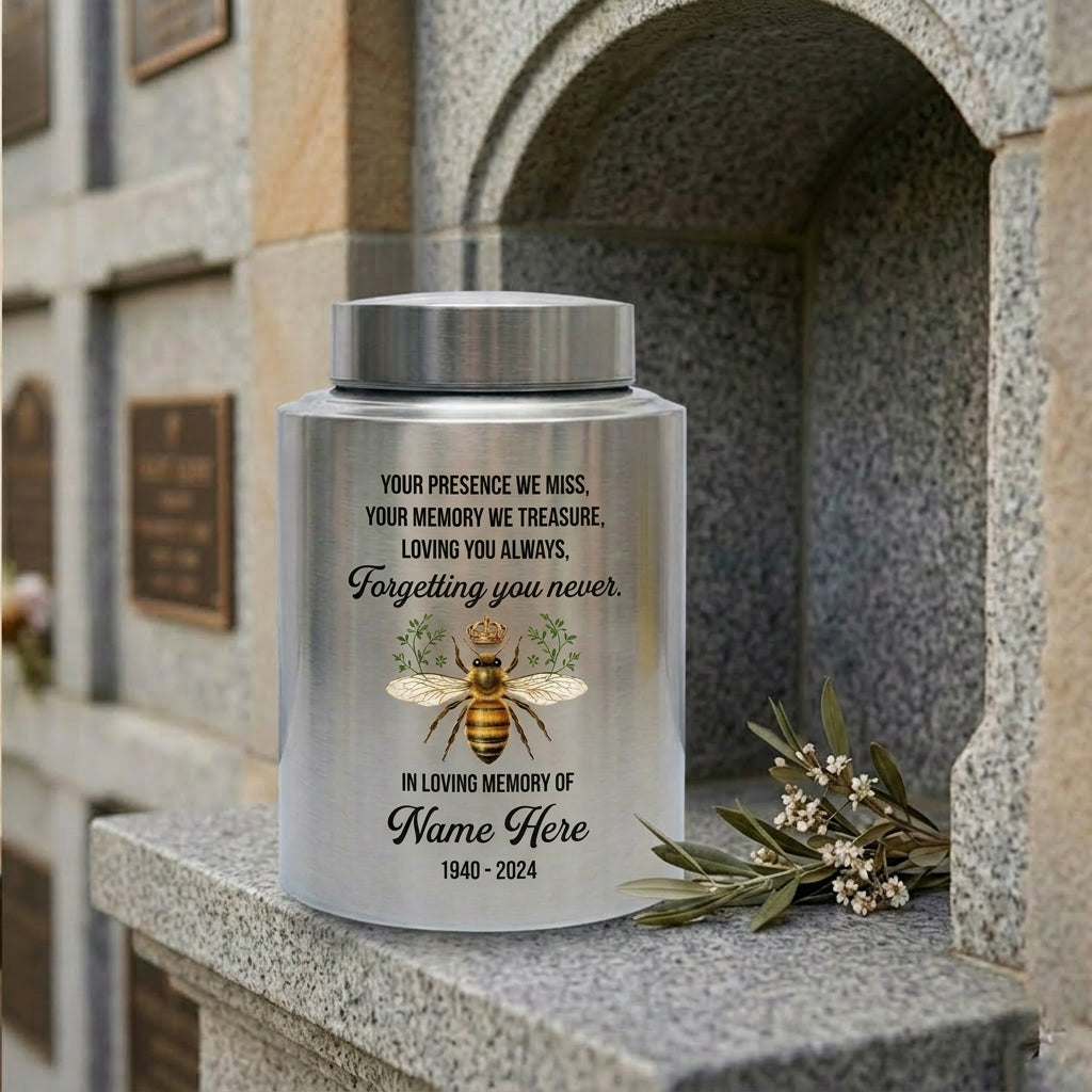 Personalized Honey Bee Stainless Steel Cremation Urn for Human Ashes, Custom Sympathy Remembrance Bereavement Gift for Loss of Loved One, Memorial Keepsake Urn, Memorial Gift, In Loving Memory - Image 7