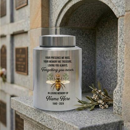 Personalized Honey Bee Stainless Steel Cremation Urn for Human Ashes, Custom Sympathy Remembrance Bereavement Gift for Loss of Loved One, Memorial Keepsake Urn, Memorial Gift, In Loving Memory - Image 7