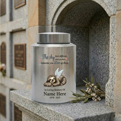 Personalized Sloth Cremation Urn UV Printed Stainless Steel Ash Holder The Sky Looks Different Quote For Animal Lovers Adult Pet Ashes Memorial Keepsake Urn, Memorial Gift, In Loving Memory - Image 7