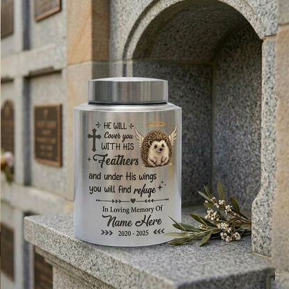 Personalized Angel Hedgehog Pet Loss UV Printed Stainless Steel Cremation Urn Christian Bible Verse Psalm 91 Sympathy Present Decor Memorial Keepsake Urn, Memorial Gift, In Loving Memory - Image 7