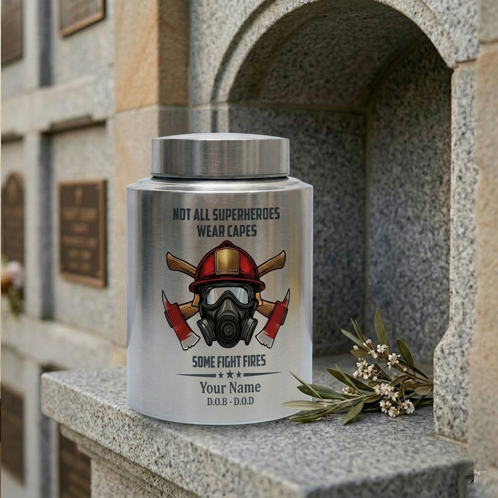 Personalized Firefighter Superheroes Wear Capes Large Stainless Steel Cremation Urn For Adult Human Ashes First Responder Tribute Memorial Keepsake Urn, Memorial Gift, In Loving Memory - Image 7