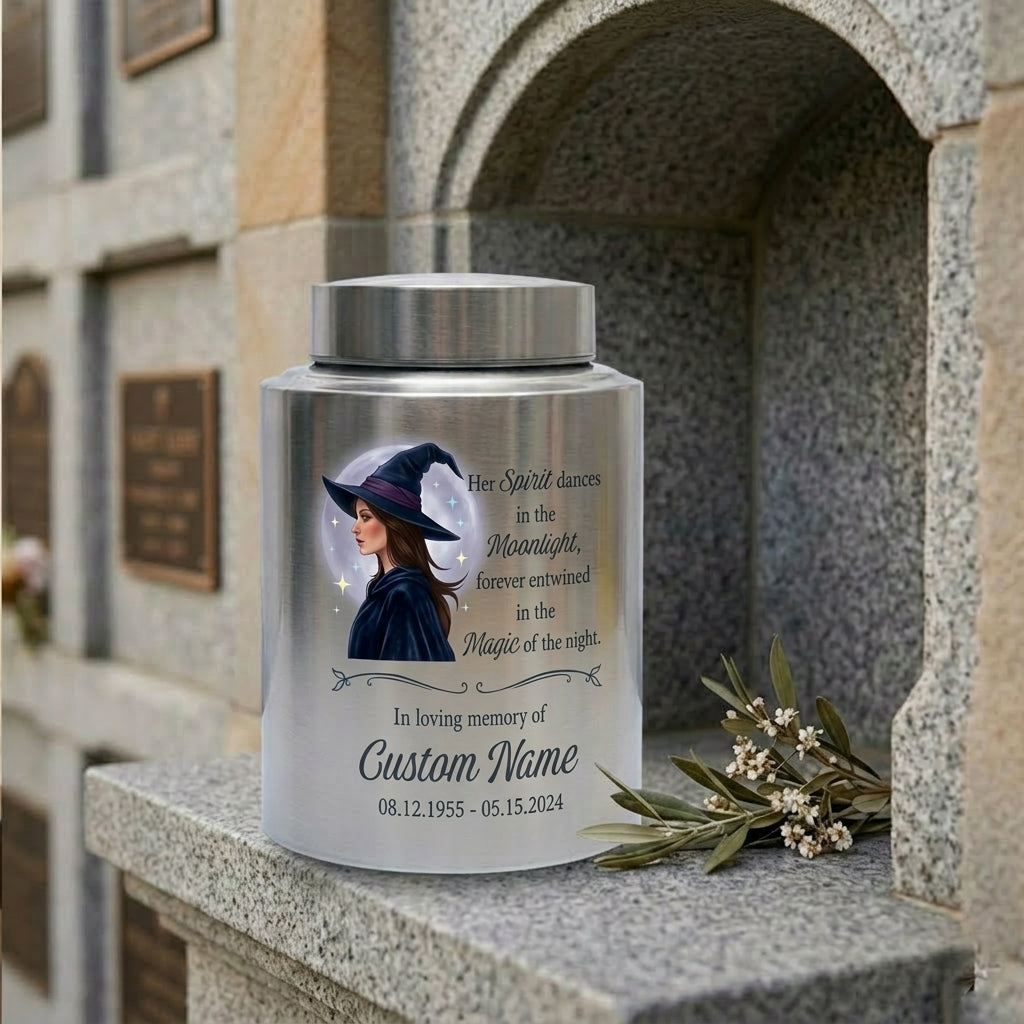 Personalized Witch Silhouette Magic Moonlight Stainless Steel UV Print Urn For Adult Female Wife Girlfriend Bereavement Funeral Memorial Keepsake Urn, Memorial Gift, In Loving Memory - Image 7