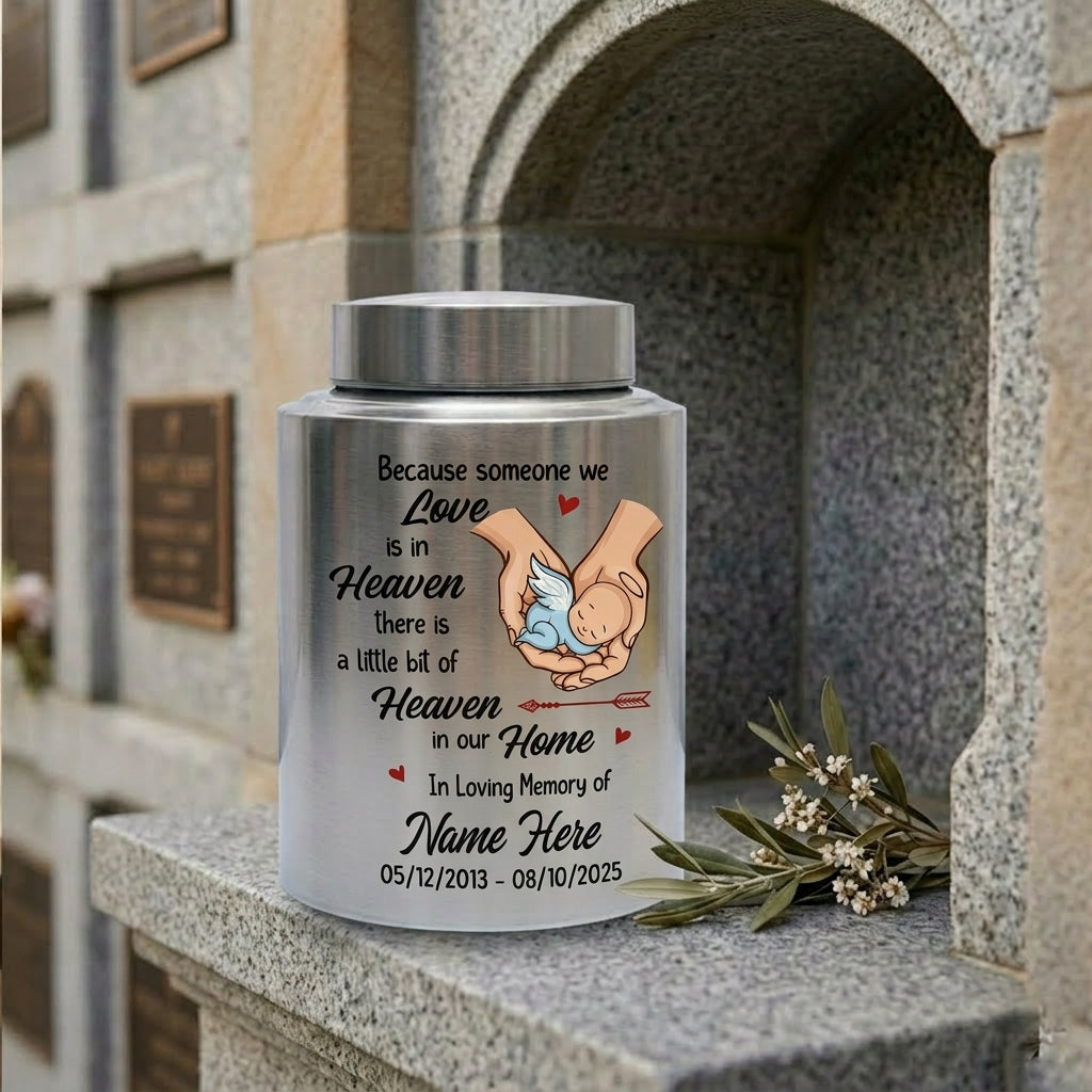 Personalized Sleeping Baby Angel Wings Stainless Steel Urn for Infant Loss Miscarriage Baby Boy Girl Decorative Display Small Large Memorial Keepsake Urn, Memorial Gift, In Loving Memory - Image 7