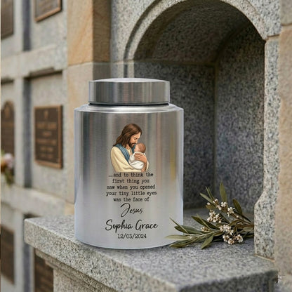 Personalized Baby of Jesus Infant Loss UV Printed Stainless Steel Urn for Child Boy Girl Miscarriage Bereavement Large Two Sizes Memorial Keepsake Urn, Memorial Gift, In Loving Memory - Image 7