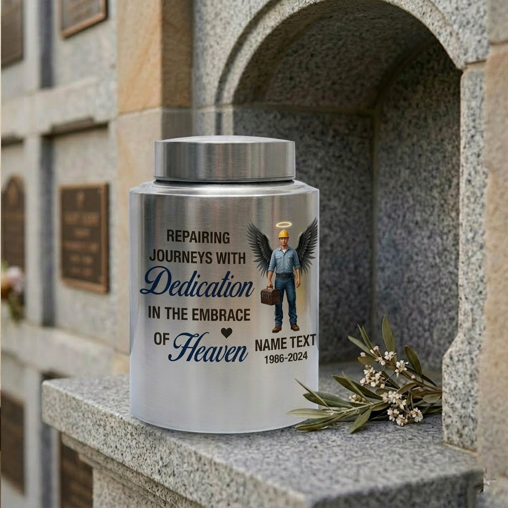 Personalized Mechanic Man Design Repairing Journeys Stainless Steel Urn for Father Husband Auto Worker Tribute 2 Sizes Available Memorial Keepsake Urn, Memorial Gift, In Loving Memory - Image 7