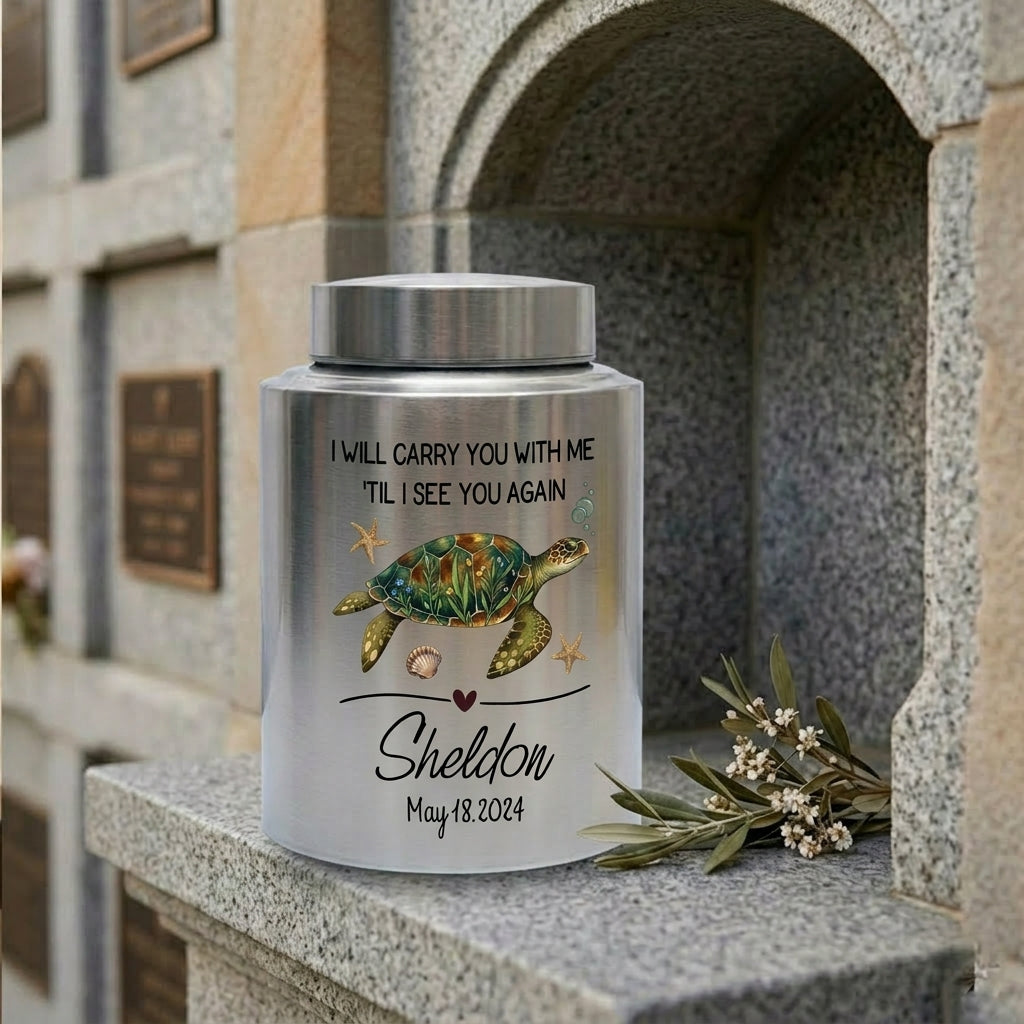 Personalized Turtle UV Printed Stainless Steel Cremation Urns For Ashes, Custom Pet Loss Remembrance Or Turtle Lover Bereavement Condolence, Memorial Keepsake Urn, Memorial Gift, In Loving Memory - Image 7